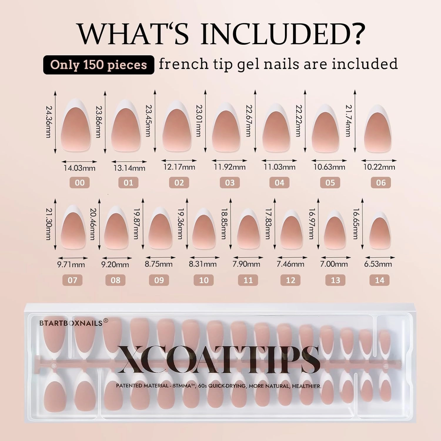 BTArtboxnails XCOATTIPS Press on Nails Almond - 160 Pcs Medium Deep French Tip Press On Nails, Brown Soft Gel Fake Nails Pre-applied Tip Primer & Base Coat No Need File False Nails for DIY