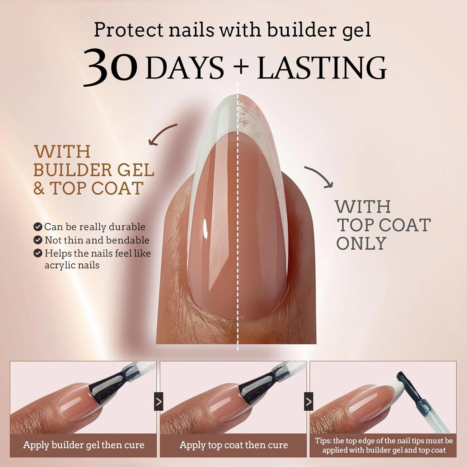 BTArtboxnails XCOATTIPS Press on Nails Almond - 160 Pcs Medium Deep French Tip Press On Nails, Brown Soft Gel Fake Nails Pre-applied Tip Primer & Base Coat No Need File False Nails for DIY
