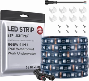 BTF-LIGHTING IP68 Waterproof Outdoor RGBW LED Strip 5050SMD RGB Cool White(6000K-7000K) 4 Colors in 1 DC12V 5m 16.4ft 60LED/m Multi-Colored Tape Lights Can Work Under Water(No Adapter or Controller)