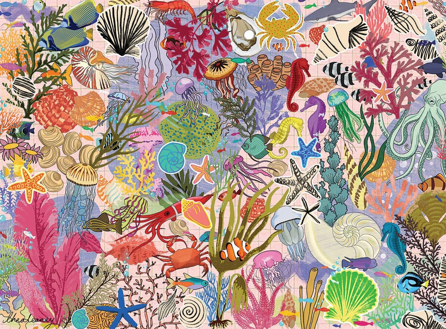 Buffalo Games - Bonjour - Thea Leaney - Sea Life Stickers - 1000 Piece Jigsaw Puzzle for Adults -Challenging Puzzle Perfect for Game Nights - Finished Size is 26.75 x 19.75