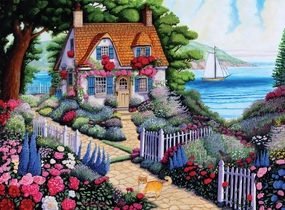 Buffalo Games - Country Life - Joseph Holodook - Seaside Cottage Garden - 1000 Piece Jigsaw Puzzle for Adults -Challenging Puzzle Perfect for Game Nights