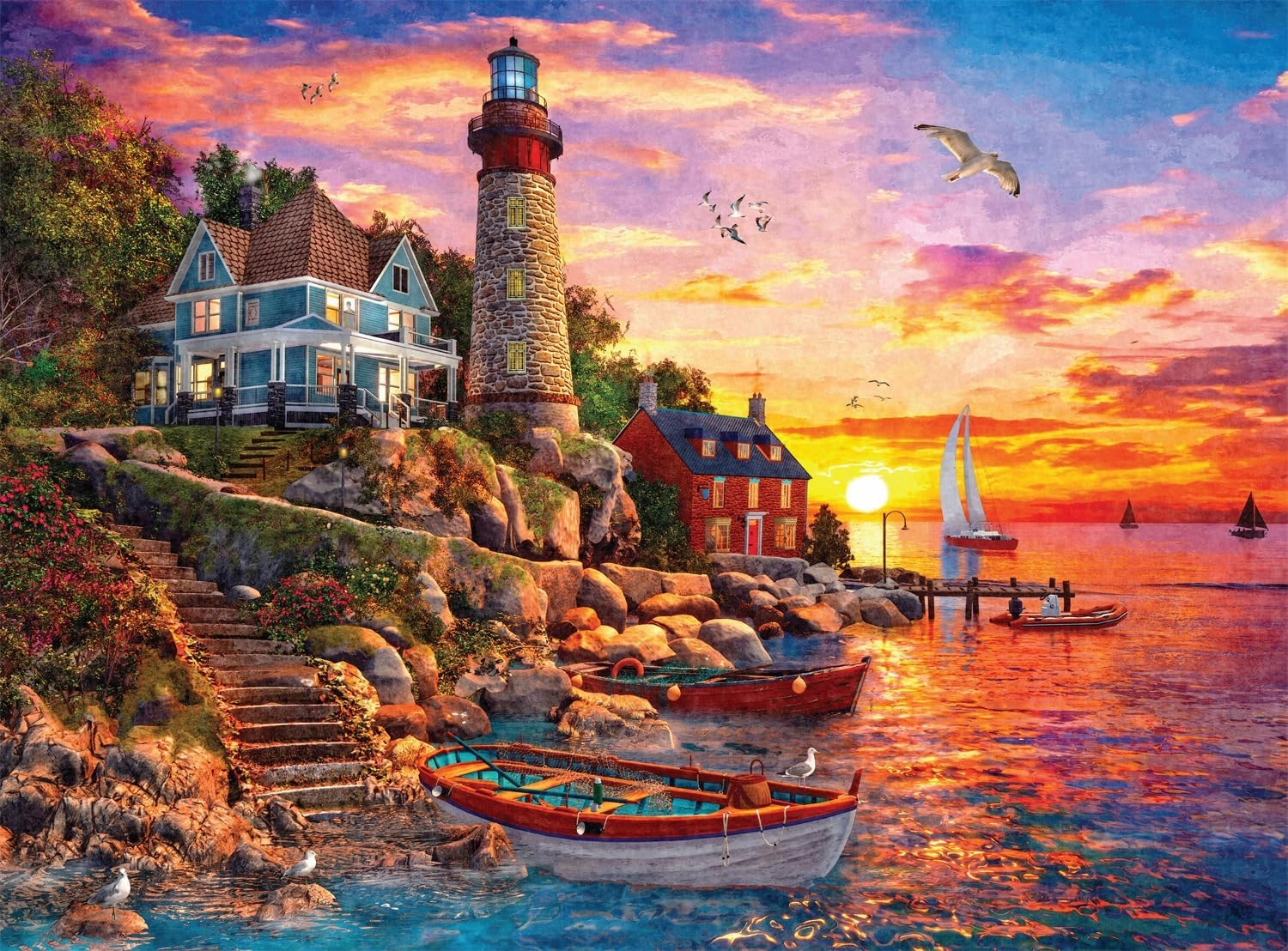 Buffalo Games - Dominic Davison - Sunset at Lighthouse Bay - 1000 Piece Jigsaw Puzzle for Adults -Challenging Puzzle Perfect for Game Nights - Finished Size is 26.75 x 19.75