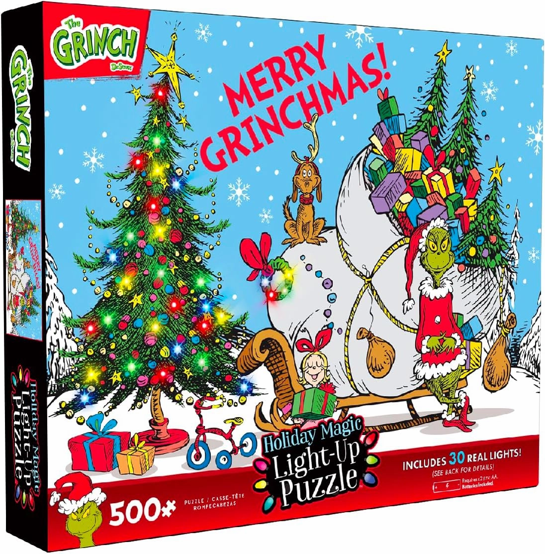Buffalo Games - The Grinch - Dr. Seuss - Merry Grinchmas - Holiday Magic - Light Up Puzzle - 500 Piece Jigsaw Puzzle
