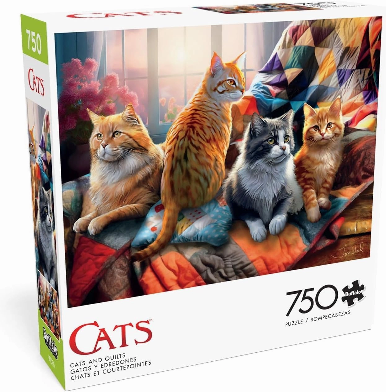 Buffalo Games - Tom Wood - Cats and Quilts - 750 Piece Jigsaw Puzzle for Adults -Challenging Puzzle Perfect for Game Nights - Finished Size is 24.00 x 18.00