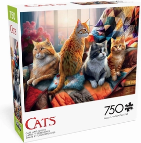 Buffalo Games - Tom Wood - Cats and Quilts - 750 Piece Jigsaw Puzzle for Adults -Challenging Puzzle Perfect for Game Nights - Finished Size is 24.00 x 18.00
