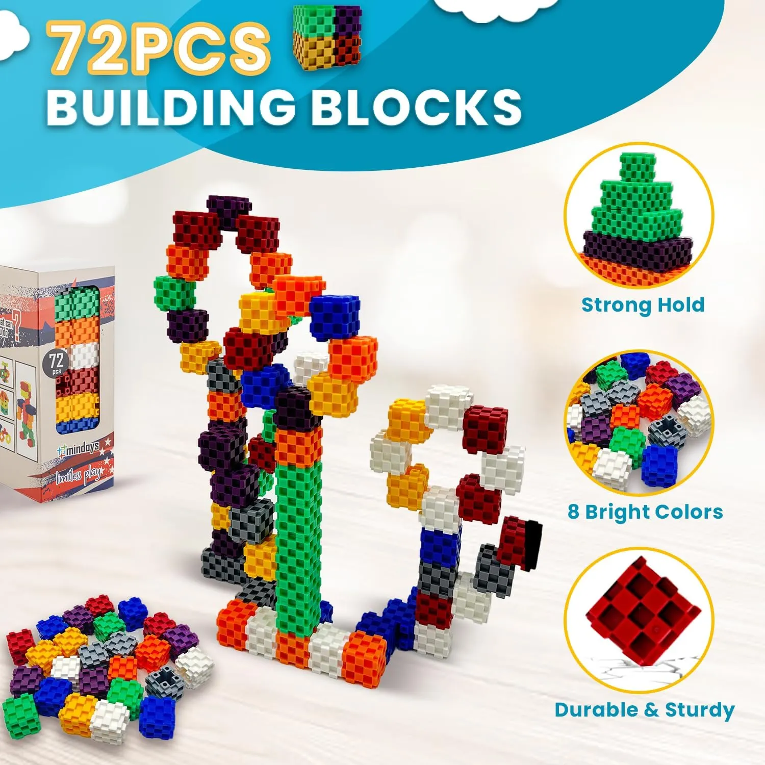 Building Blocks for Kids - 72 PCS STEM Educational Building Blocks for Toddlers & Child Ages 3 to 9 | Creative & Fun Gaming Toys for Boys & Girls - Ideal Christmas or Birthday Gift