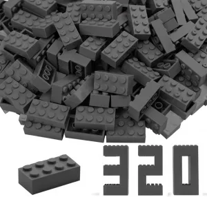 Building Bricks 320 Pieces, Dark Gray Bricks Bulk Kit, Basic Parts Accessories, Classic Creative Building Blocks Set, Compatible