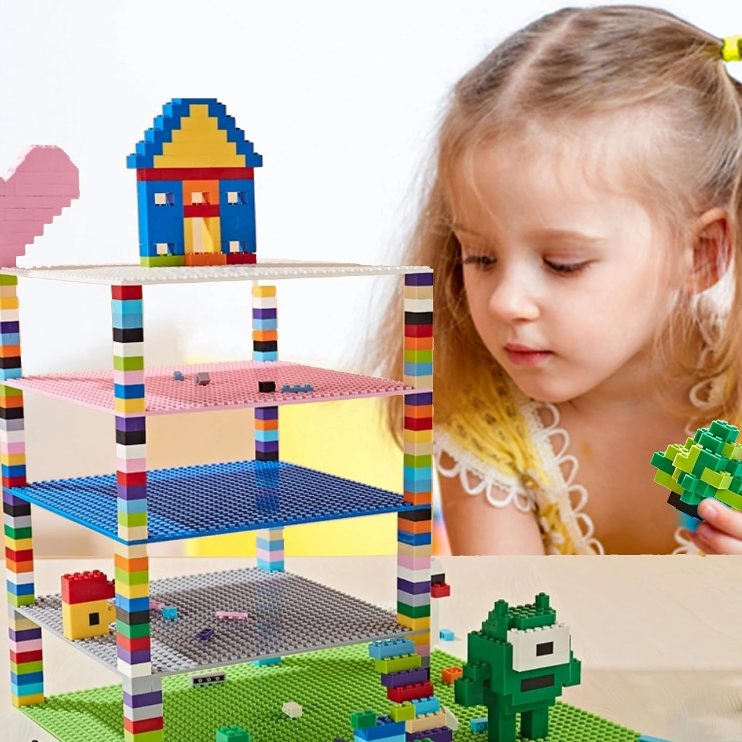 Building Blocks, 1100 Pieces, Compatible with All Major Brands, Classic Bulk Blocks, Includes Wheels, Door, Window, Street Lights, Ages 3 