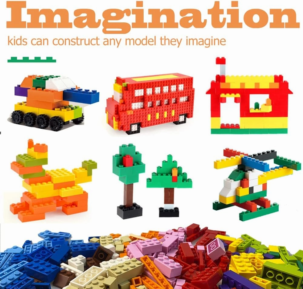 Building Blocks, 1100 Pieces, Compatible with All Major Brands, Classic Bulk Blocks, Includes Wheels, Door, Window, Street Lights, Ages 3 