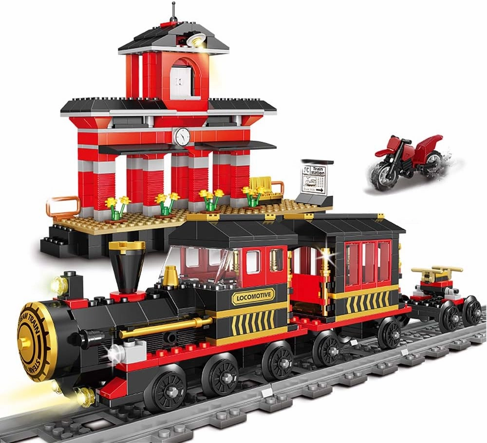 Building Blocks Toys 583 Pieces Classic Train Set with Station Construction Brick Education Learning Toys for Kids 6  Birthday for Boys and Girls Train Combination