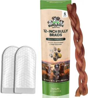 Bully Bark 12” Bully Braid for Small & Medium Dogs – 100% Natural, Grass-Fed Beef Chews, 5 Count, Dog Chew Sticks – Fully Digestible, Rawhide - Free Treats