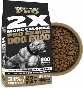 Bully Max Pro 2X High Calorie & High Protein Dry Dog Food for Puppy & Adult Dogs - Healthy Weight Gain & Muscle Building for Small & Large Breeds - Slow-Cooked, 600 Calories/Cup, Chicken Flavor, 4lb.