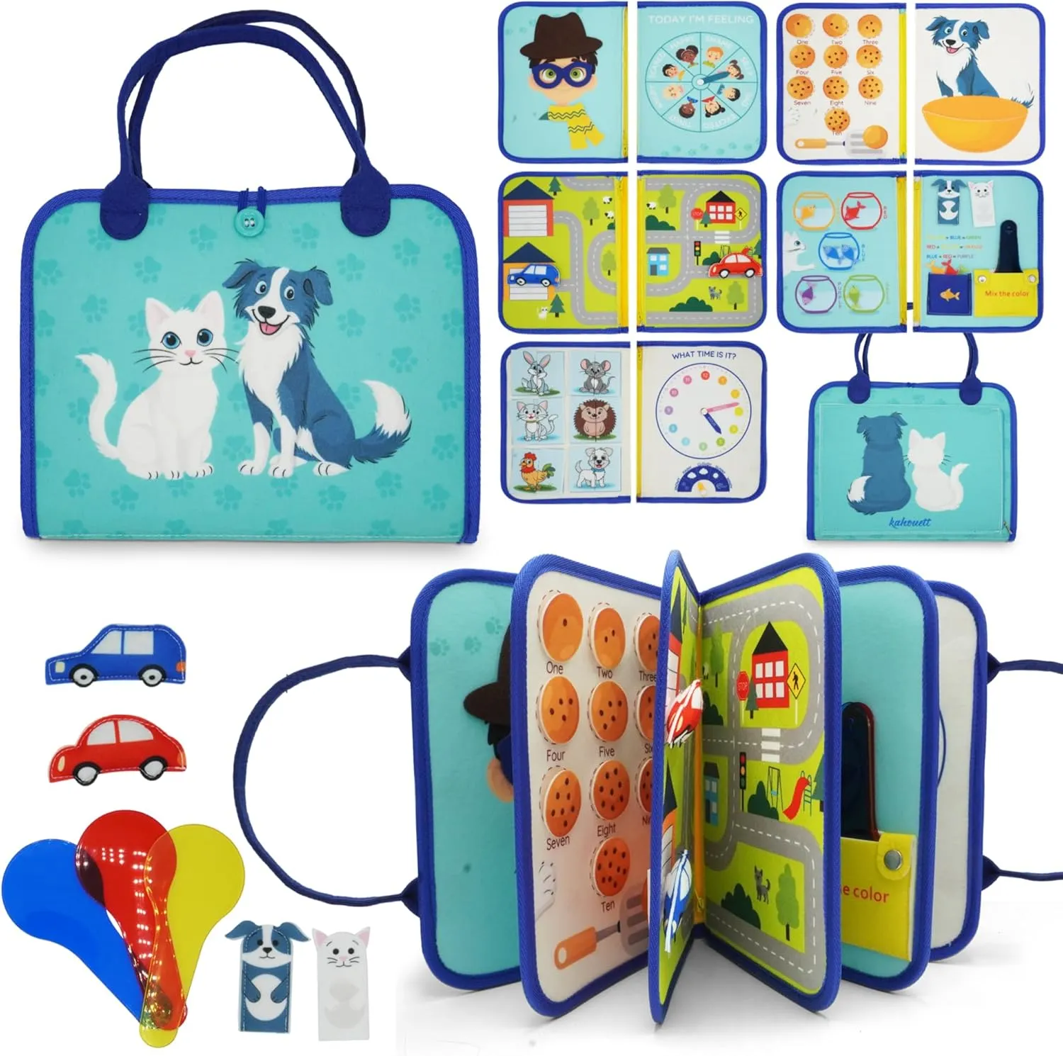 Busy Board Book for Toddlers 1-3 Year Olds Montessori- Interactive Sensory Toys with Numbers, Colors & Emotions - Educational Activity Book with Velcro Games & Puzzles - Birthday Party
