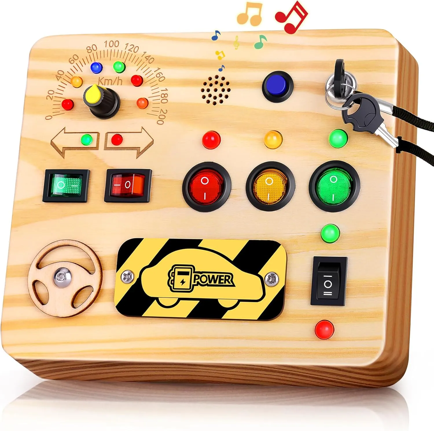 Busy Board for Kids, Montessori Toys with LED Light, Wooden Sensory Toys for Children Activity for Boys & Girls, Birthday Gift for Children