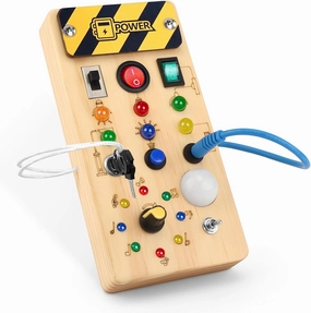 Busy Board with led Light， Sorting Sensory Travel Toys for Toddlers 1-3， Wooden Toddler Busy Board Montessori Toys for 1  Year Old