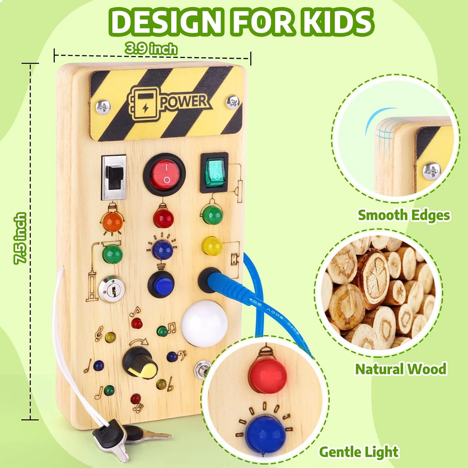 Busy Board with led Light， Sorting Sensory Travel Toys for Toddlers 1-3， Wooden Toddler Busy Board Montessori Toys for 1  Year Old