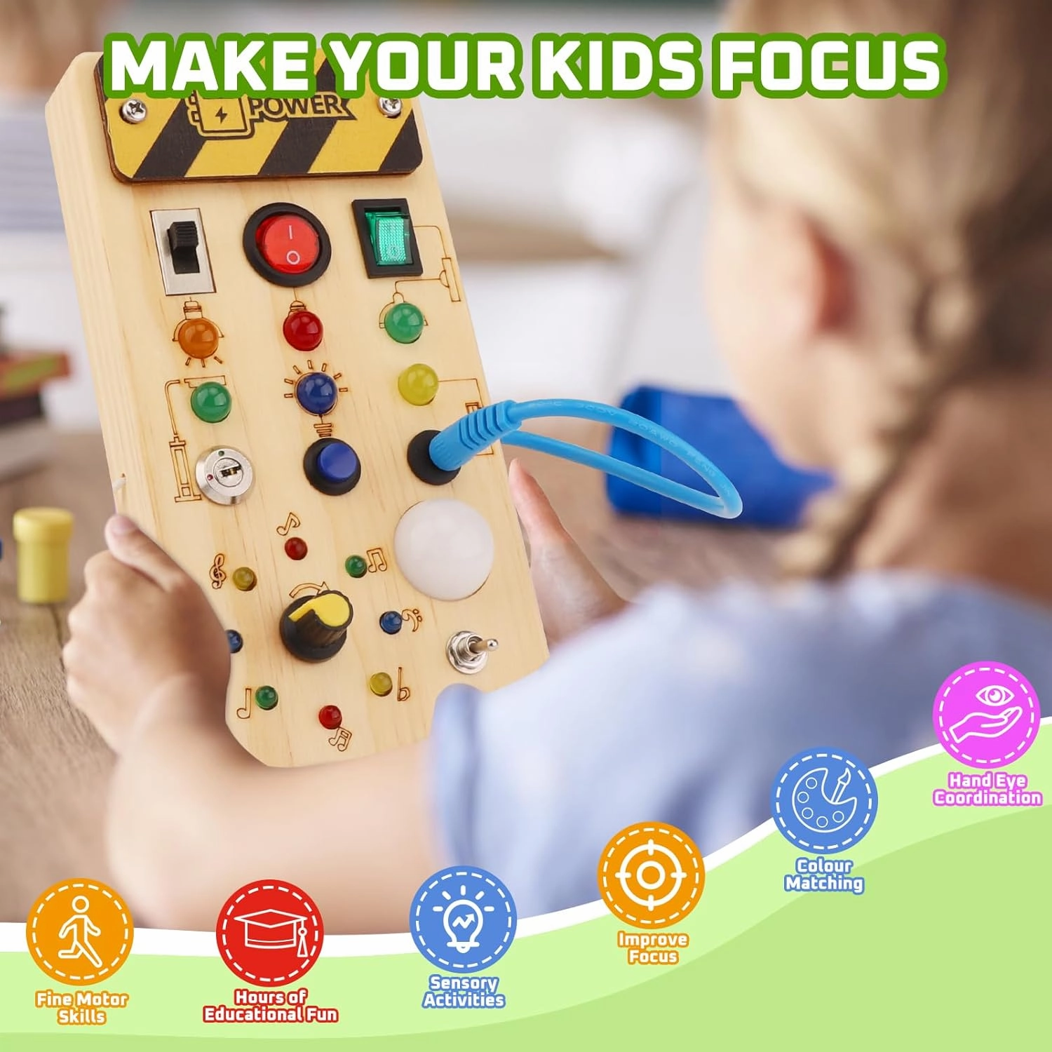 Busy Board with led Light， Sorting Sensory Travel Toys for Toddlers 1-3， Wooden Toddler Busy Board Montessori Toys for 1  Year Old