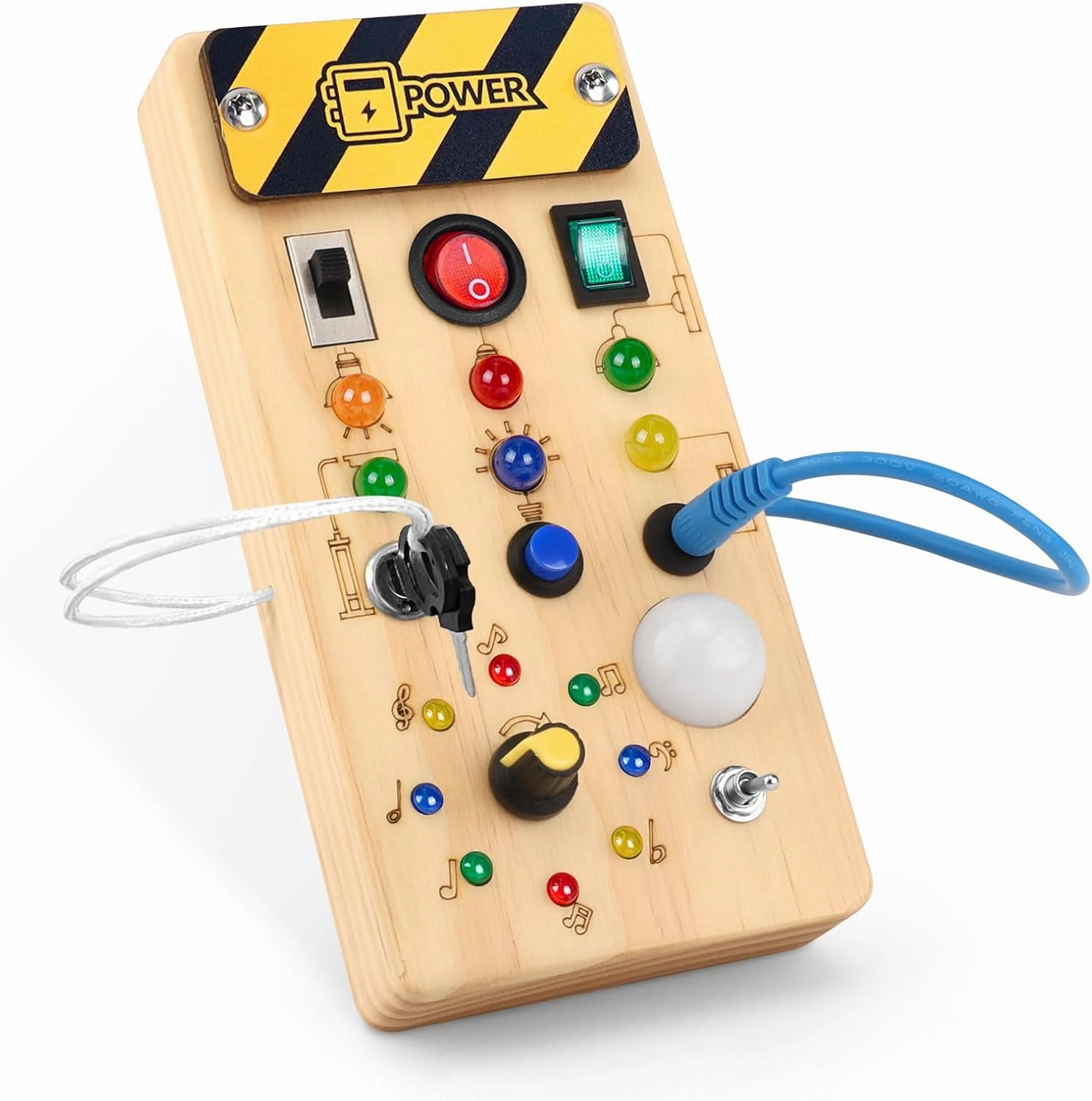 Busy Board with led Light， Sorting Sensory Travel Toys for Toddlers 1-3， Wooden Toddler Busy Board Montessori Toys for 1  Year Old