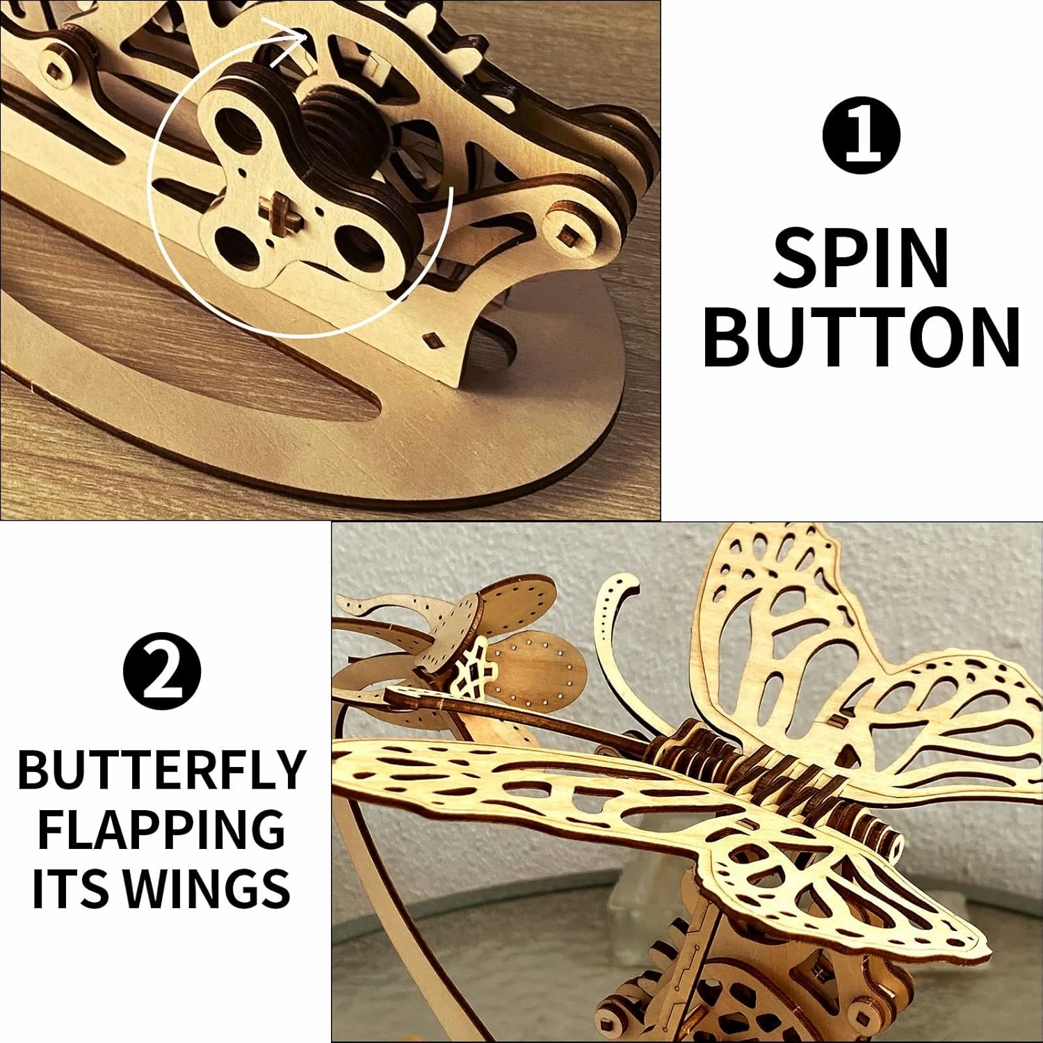 Butterfly Wooden 3D Puzzles Mechanical Butterfly，Mechanical Butterfly 3D Wooden Puzzle Mechanical Model Self Craft Deco Education Gift
