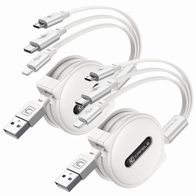 CAFELE Multi Charging Cable [Portable Charging] 3 in 1 Retractable Charging Cable with Type C/Micro USB/IP, Multiple Phone Charger Cord for Phone 14 13 12 11, Galaxy S23 S22 S21 S20 (4ft)-White