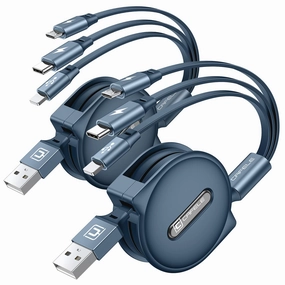 CAFELE Multi Charging Cable【Portable Charging】 3in1 Retractable Charger Cable with Type C/Micro USB/IP, 3 Way Multiple Phone Charger Cord for Phone 14 13 12 11, S23 S22 S21 S20 (4ft)-Blue