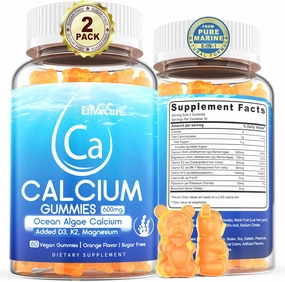 Calcium Gummies 600mg - Calcium Supplement for Women, Ocean Algae Calcium | Vitamin D3, K2, Magnesium | for Bone Strength, Muscle & Immnue | Sustainably Sourced Algae Calcium, 70  Mineral, Vegan,2PACK