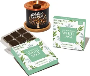 California White Sage Incense Bricks (2 x 9 Bricks) & Tree of Life Exotic Burner by Aromafume | Made with Salvia Apiana(White Sage) Extracts | Ideal for Positivity & Cleansing | Low-Smoke & Non-Toxic