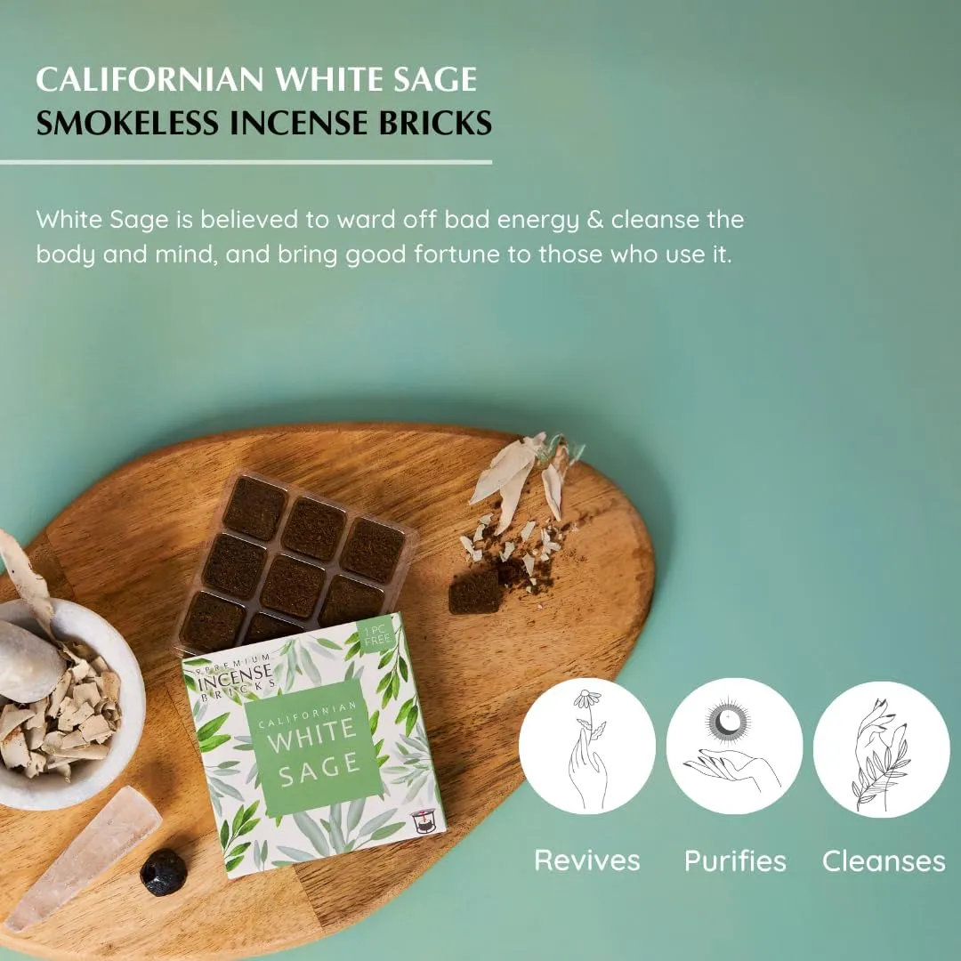 California White Sage Incense Bricks (2 x 9 Bricks) & Tree of Life Exotic Burner by Aromafume | Made with Salvia Apiana(White Sage) Extracts | Ideal for Positivity & Cleansing | Low-Smoke & Non-Toxic