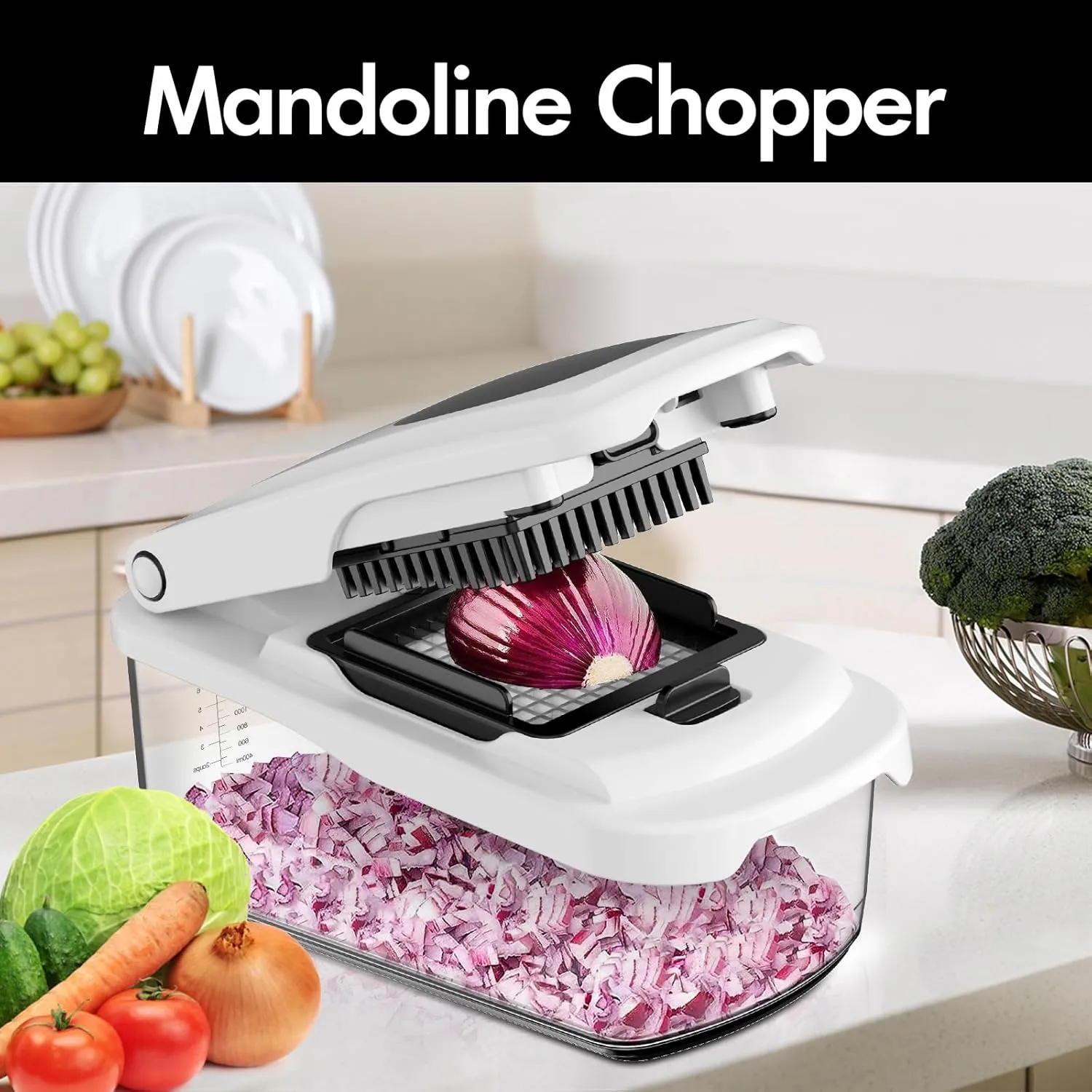Cambom Vegetable Chopper With Container, Multifunctional Food Chopper Onion & Vegetable Cutter Dicer With 8 Blades, Carrot & Veggie Slicer 2 Blades