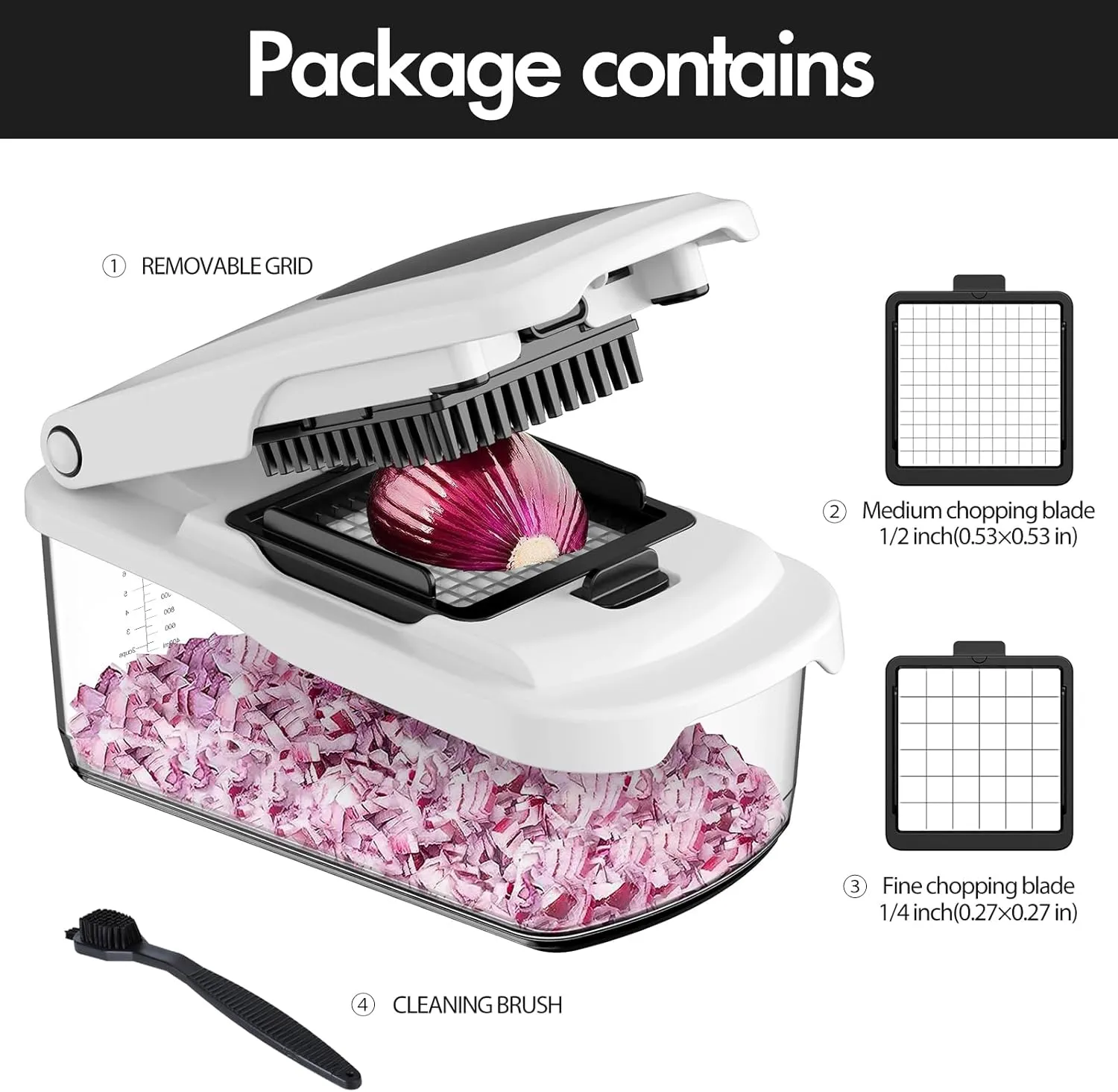 Cambom Vegetable Chopper With Container, Multifunctional Food Chopper Onion & Vegetable Cutter Dicer With 8 Blades, Carrot & Veggie Slicer 2 Blades