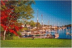 Camden Maines Harbor is Filled Boats at end an Day 1000 Piece Wooden Jigsaw Puzzles Adults Kids DIY Educational Puzzle Colorful Large Artwork Decompression Toy Game Gift Home Decor