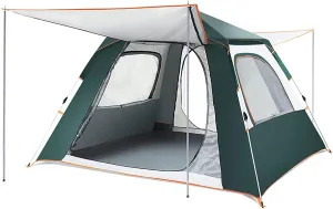 Camping Tent for 3-4 Persons,Automatic Pop Up Thicken Family Blackout Tent Double Door Outdoor Tent Windproof and Waterproof Lightweight Suitable for Hiking Outdoor Backpacking Travel (Green)