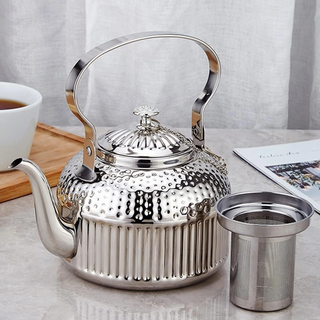 Camping Teapot, Tea Kettle with Infuser Teapot for Loose Tea Stove Top Tea Pot Safe 304 Stainless Steel Water Pot(1.5L)