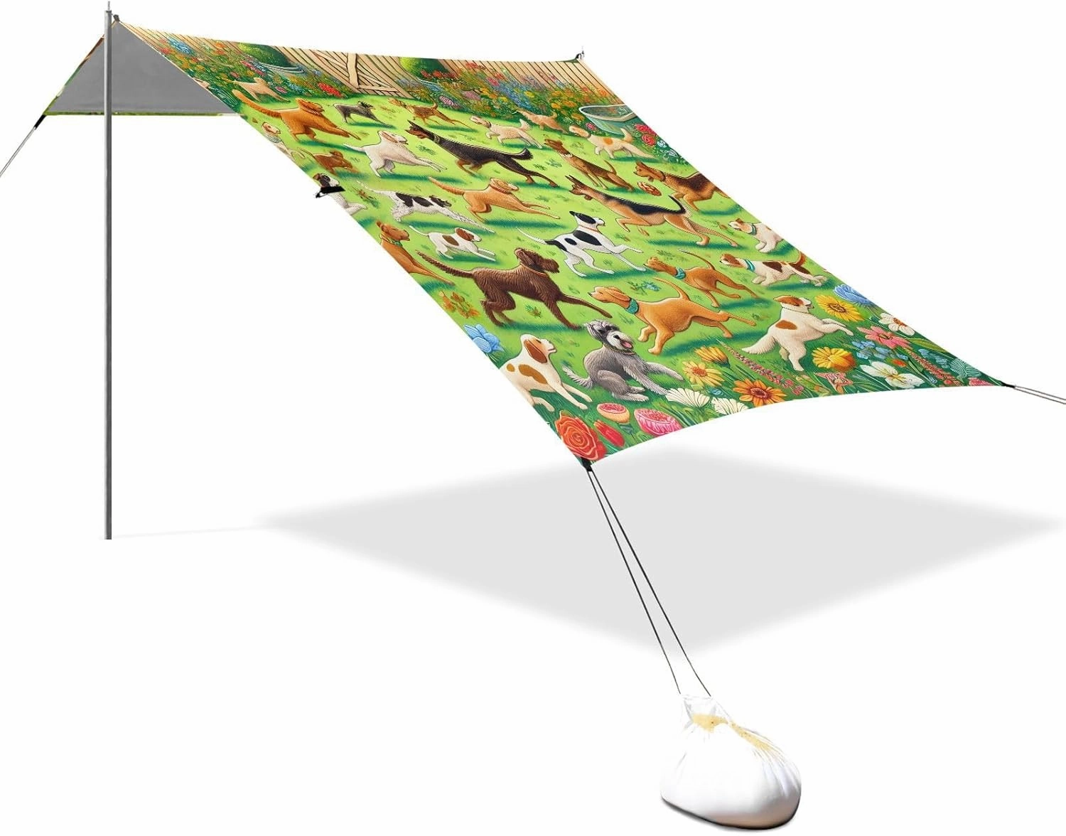 Canopy Beach Tent Sun Shade Outdoor Patio Kids Travel Camping Sun Shelter with Anchor Poles Easy up Wind Sail Shade 9.2 × 10.5 FT Playful Dogs Garden Park
