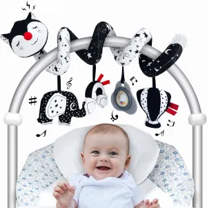 Car Seat Toys for Babies 0-6 Months, High Contrast Black and White Spiral Stroller Toys for Infants, Ideal Gift