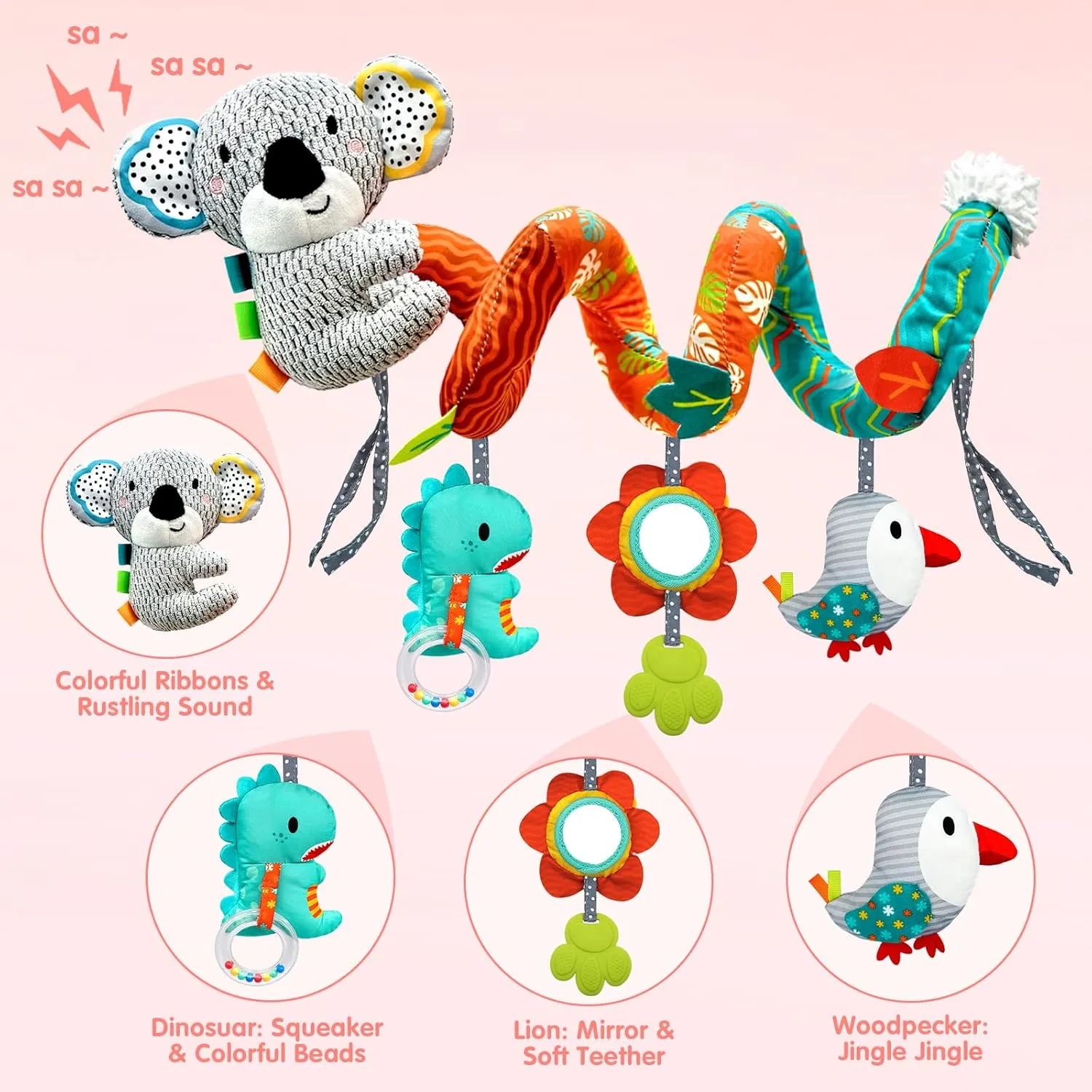 Car Seat Toys for Babies 0-6 Months, Newborn Toys Baby Toy 0-3 Months Stroller Toys, Infant Toy 0-6 Month for Carseat Stroller Crib with Mirror, Rattle, Teether for 0 3 6 9 12 Boys Girls