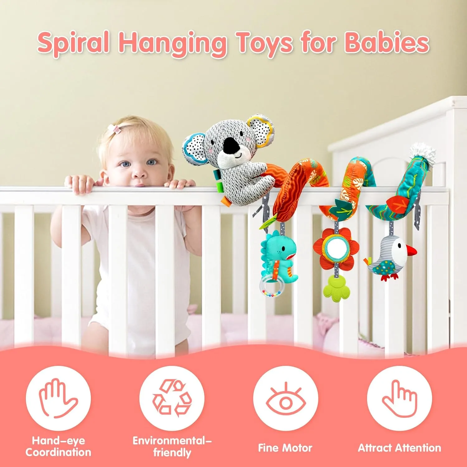 Car Seat Toys for Babies 0-6 Months, Newborn Toys Baby Toy 0-3 Months Stroller Toys, Infant Toy 0-6 Month for Carseat Stroller Crib with Mirror, Rattle, Teether for 0 3 6 9 12 Boys Girls