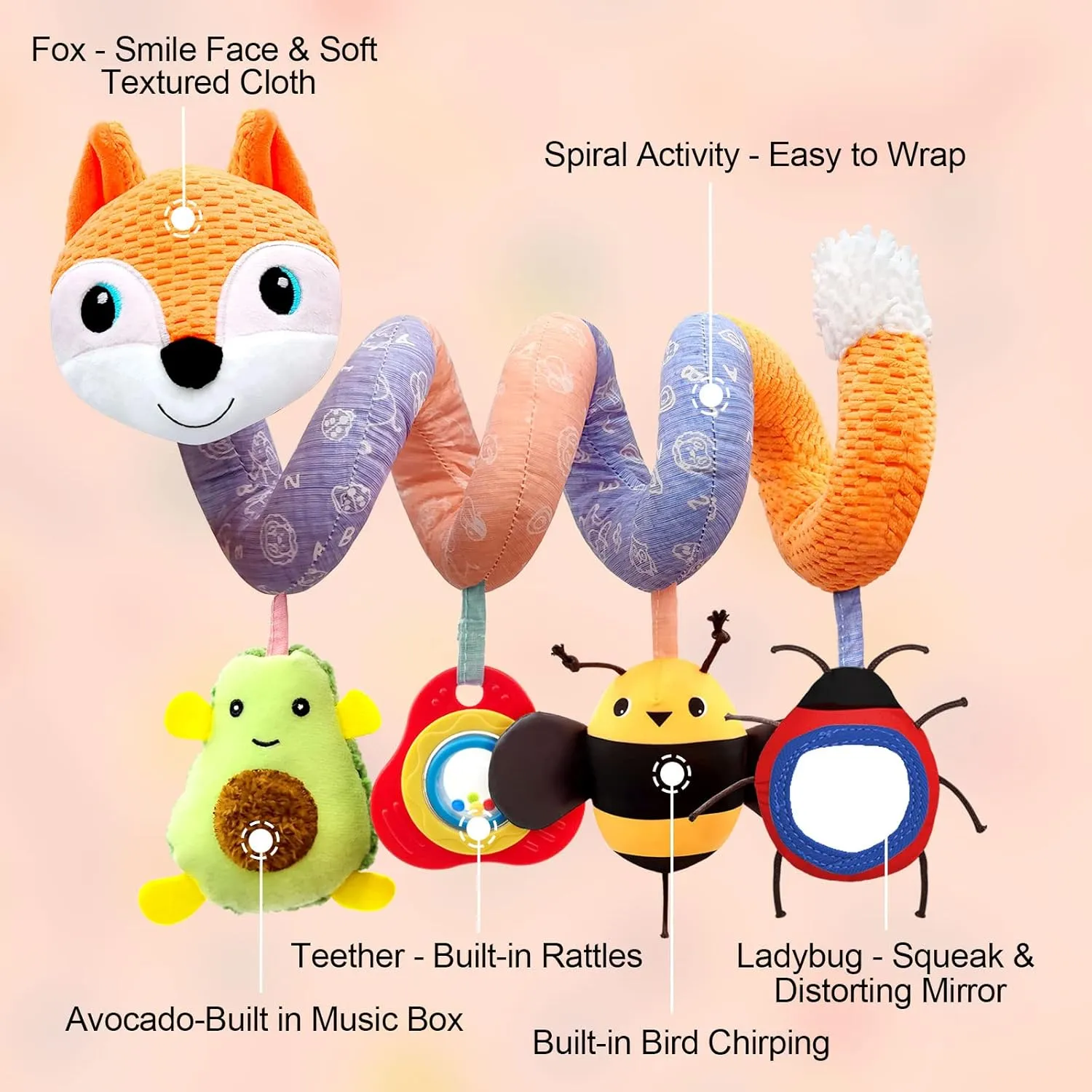 Car Seat Toys Newborn Toys, Stroller Toy Baby Toys 0-6 Months Carseat Toy for Infants 0-6 Months for Carseat Stroller Crib with Music Rattles Teether, Baby Toy for 0 3 6 9 12 Boys Girls