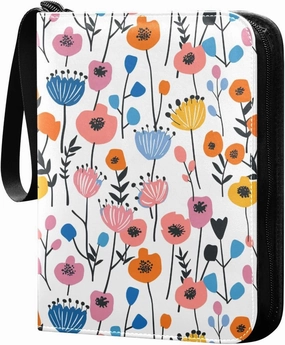 card album card holder case with double sided removable sleeves for game, baseball cards collection Doodle Flowers Colorful