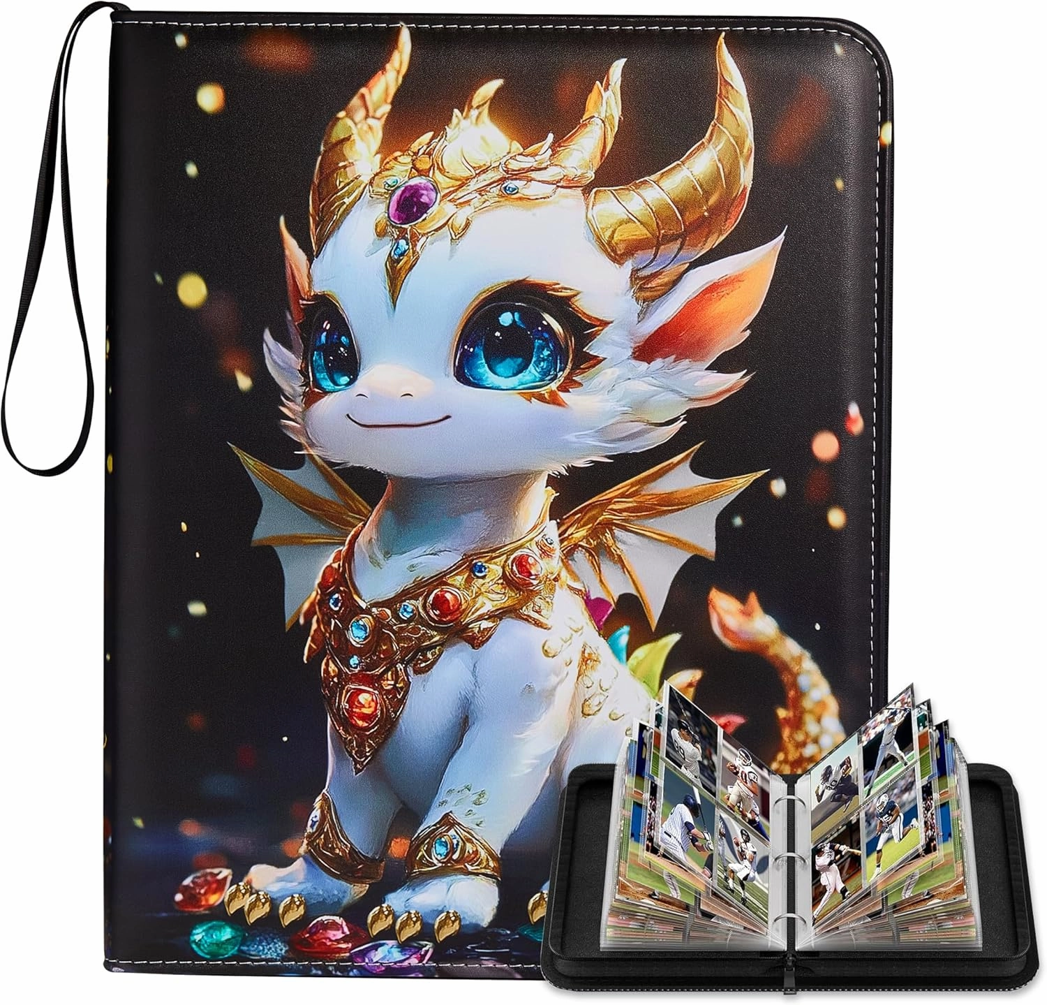 Card Binder 4 Pocket with 50 Removable Sleeves, 400 Cards Storage Holder for Game Cards, TCG, Sports Cards, Trading Card Binder Collection Gifts for Boys and Girls, Dragon Design Card Binder Album
