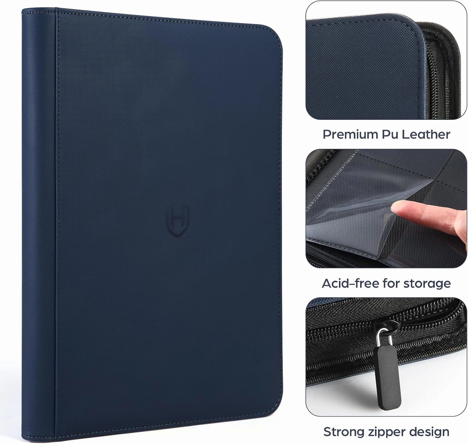 Card Binder 9 Pocket with Zipper, 648 Pockets Trading Card Holder Book, Premium PU Cover Zip Folder Binder, Side Loading Carrying Case Binder Album for TCG, MTG, Sports Cards, Game Cards (Blue)