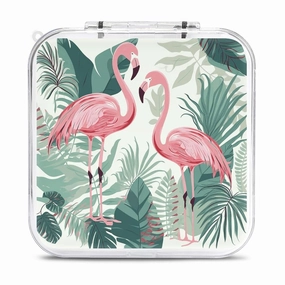 Cartoon Flamingo Leaves Switch Game Case Switch Game Holder Cartridge Case Storage 12 Games & 2 Micro Sd Card Slots, Travel Carry Cases, Portable Games Card Storage, Hard Shell, Buckle Closure