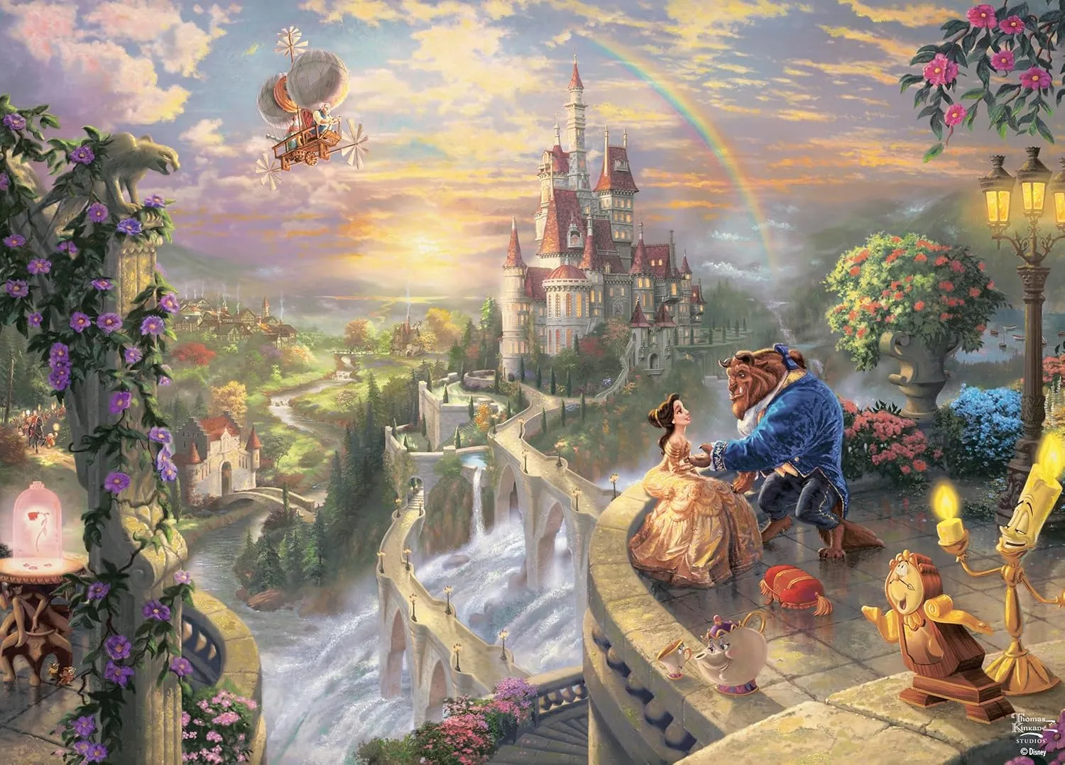 Ceaco - Disney - Thomas Kinkade - Beauty and The Beast Falling in Love - 1000 Piece Jigsaw Puzzle for Adults - Challenging Puzzle Perfect for Game Nights