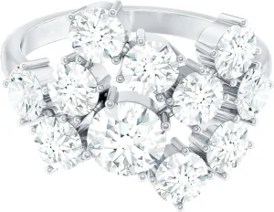 Certified Moissanite Diamond Cocktail Ring, D-Vs1 Quality, Moissanite Cluster Ring in 14K Gold Plated Silver - Gift For Her