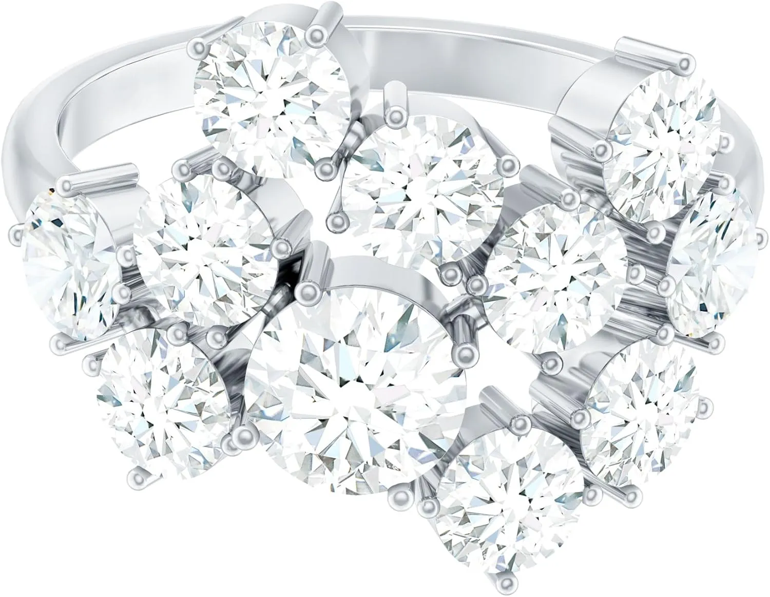 Certified Moissanite Diamond Cocktail Ring, D-Vs1 Quality, Moissanite Cluster Ring in 14K Gold Plated Silver - Gift For Her