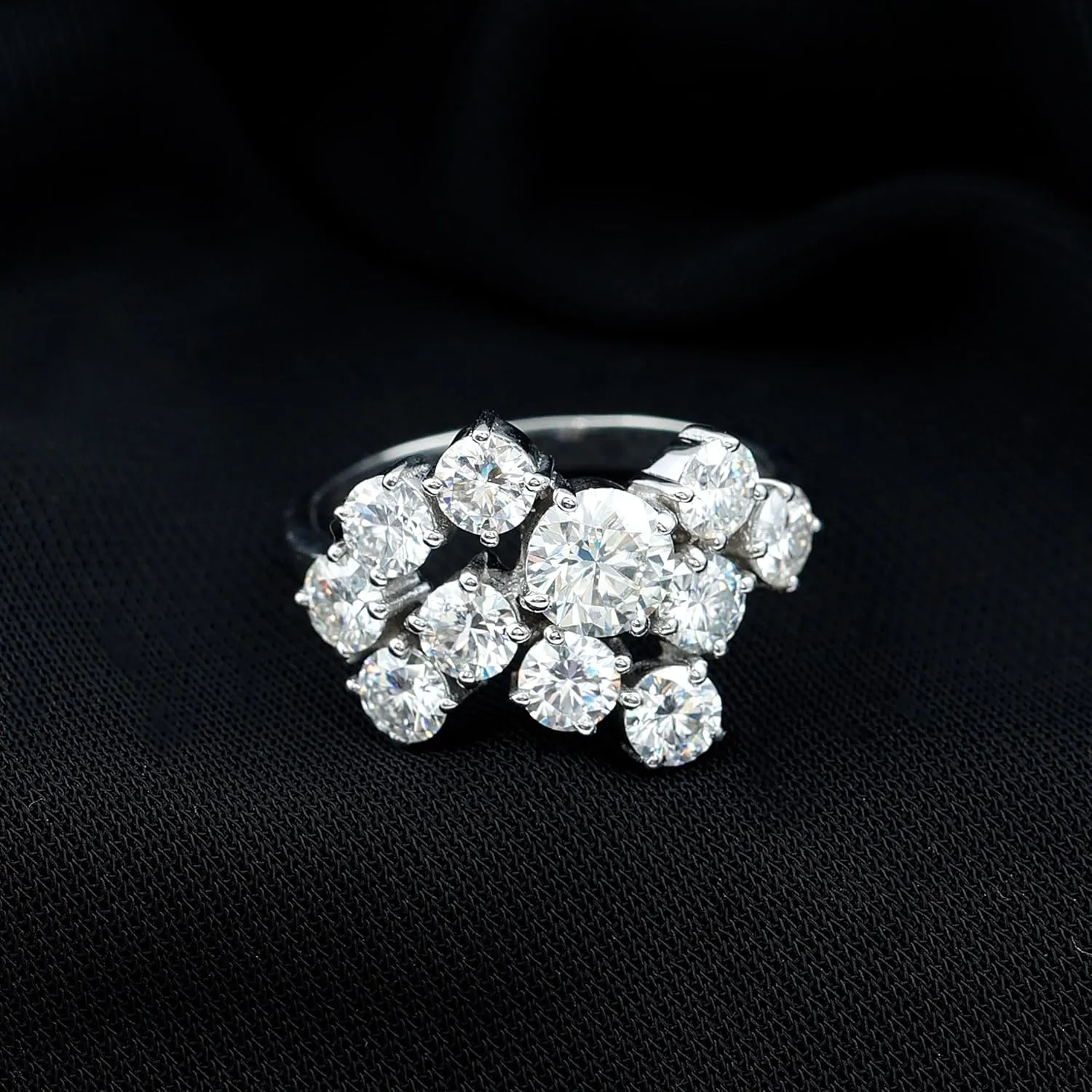 Certified Moissanite Diamond Cocktail Ring, D-Vs1 Quality, Moissanite Cluster Ring in 14K Gold Plated Silver - Gift For Her