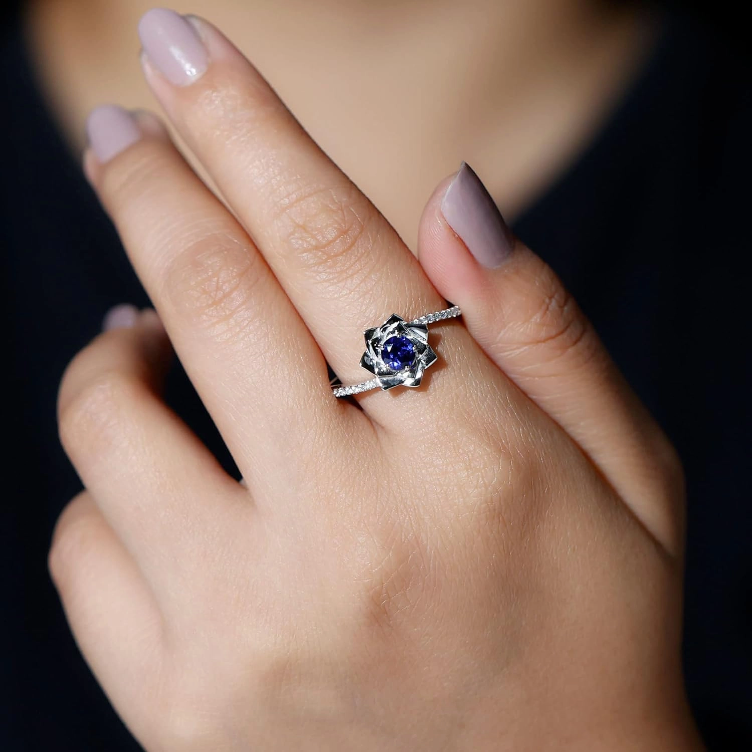 Certified Lab Grown Blue Sapphire Flower Engagement Ring, AAAA Quality, Sapphire Diamond Flower Ring - Ready To Gift