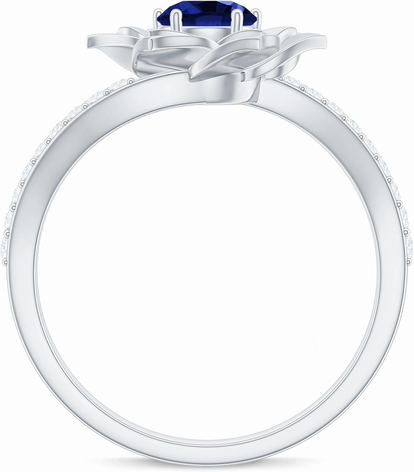 Certified Lab Grown Blue Sapphire Flower Engagement Ring, AAAA Quality, Sapphire Diamond Flower Ring - Ready To Gift
