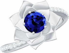 Certified Lab Grown Blue Sapphire Flower Engagement Ring, AAAA Quality, Sapphire Diamond Flower Ring - Ready To Gift