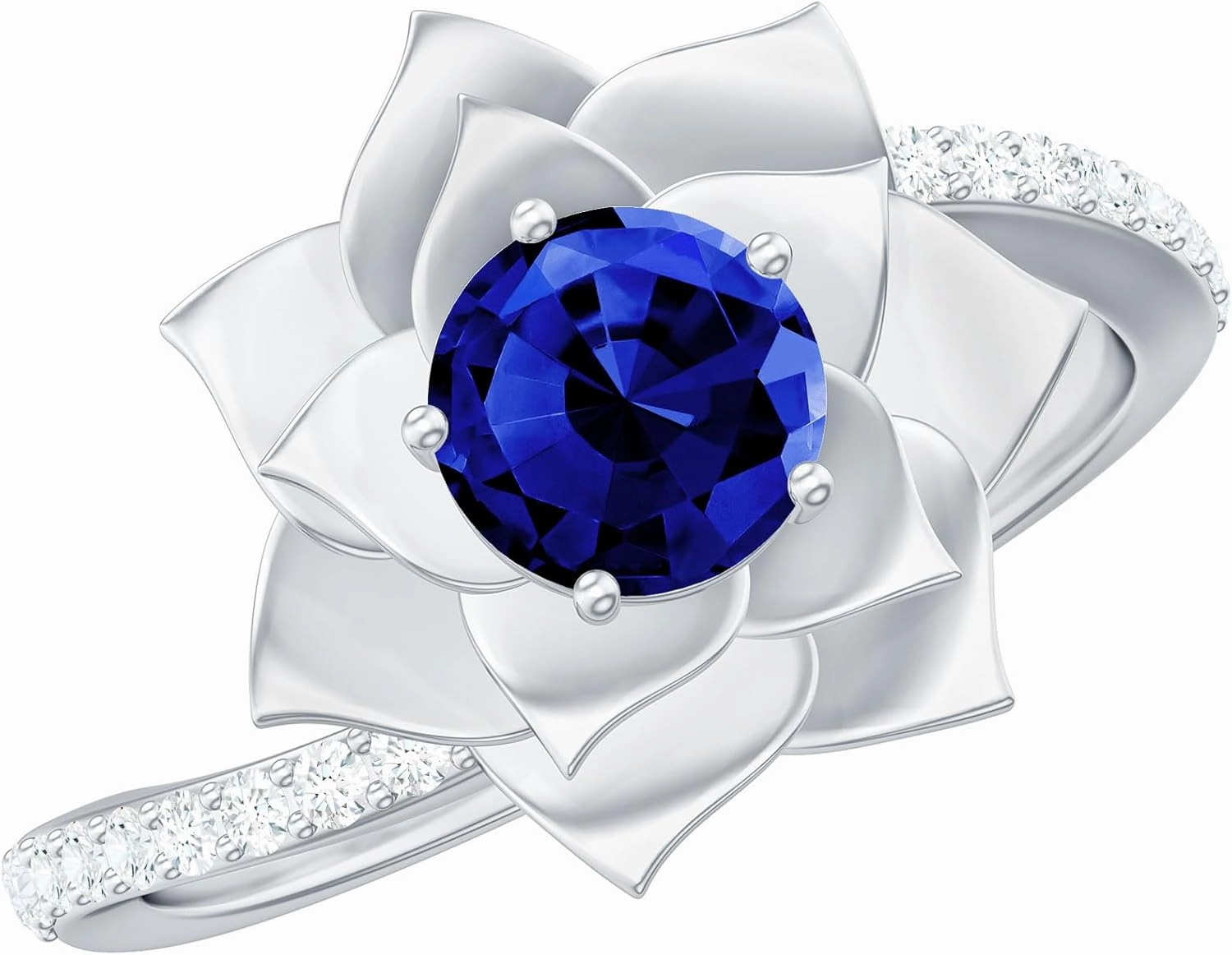 Certified Lab Grown Blue Sapphire Flower Engagement Ring, AAAA Quality, Sapphire Diamond Flower Ring - Ready To Gift